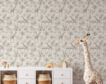 Cream Safari Wallpaper - Jungle Motif Wallpaper for Kids' Room