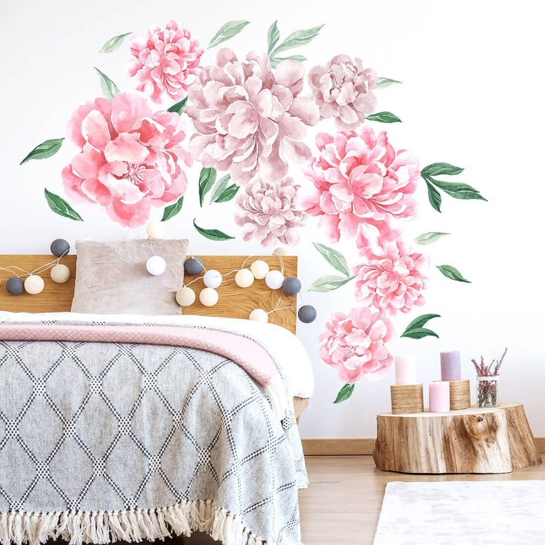 Peonies Wall Decal / Peony Wall Sticker / Flower Wall Sticker / Pink ...