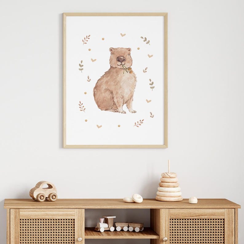 watercolor poster, poster for kids room, nursery decor, nursery poster, poster for nursery, kids room poster, capybaras, poster capybara, poster with capybara, hand-painted poster, hand-painted illustration, boho posters, poster in boho style