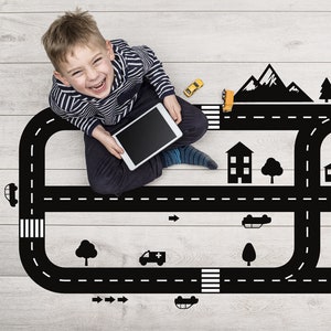 Floor sticker RACE TRACK car, kids wall art, nursery decor, playroom track decal, childrens room