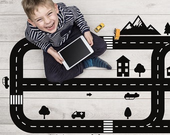 Adesivo per pavimento auto RACE TRACK, arte da parete per bambini, arredamento per la scuola materna, decalcomania per pista da sala giochi, camera per bambini