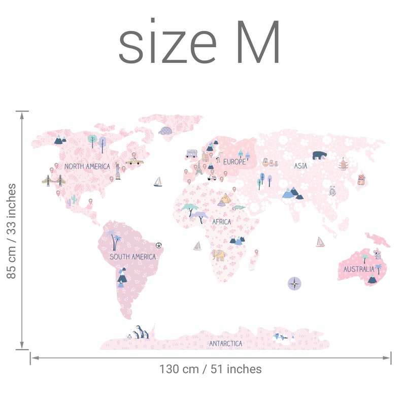WORLD MAP Wall Stickers for Kids / Nursery Decor / Kids Decal / World ...