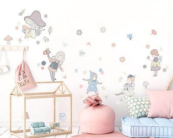 Wall decor FAIRY set pastel, kids room wall art, garden fairy, nursery decor, kids wallpaper, girl room wall decor