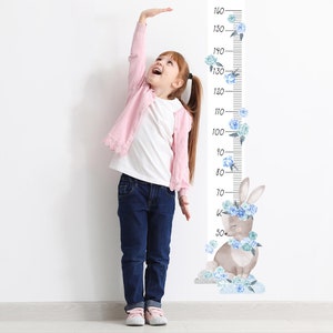 Wall decor HEIGHT CHART rabbit blue, growth chart for kids, nursery wall art, childrens animal wallpaper
