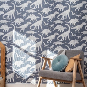 Blue Dinosaur Wallpaper - Jurassic Wallpaper - Dinosaur Nursery Decor