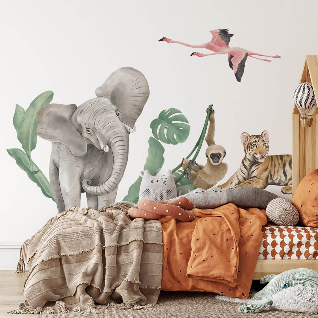 Giant Safari Wall Decal - Fun Elephant Kids Decor - Large Jungle Wall ...