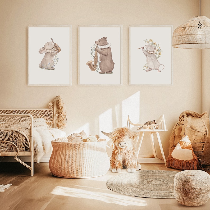 watercolor poster, poster for kids room, nursery decor, nursery poster, poster for nursery, kids room poster, kids room decor, kids room art, hand-painted poster, hand-painted illustration,  poster in boho style, bunny poster, poster with bear