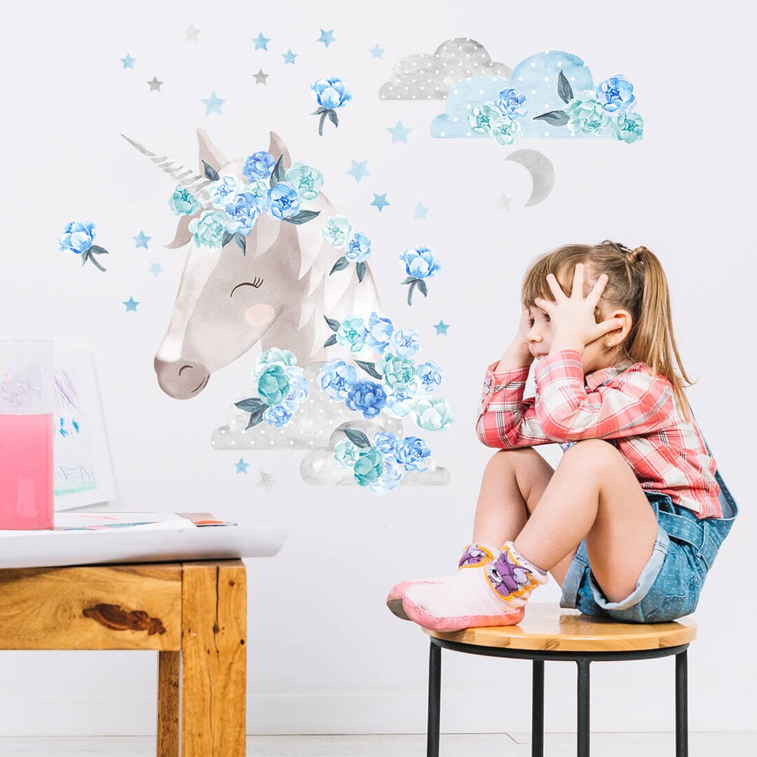 Big Unicorn Wall Decor Blue, Kids Room Wall Art, Nursery Decor, Unicorn