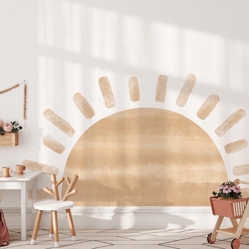 large half sun wall decal, sun wall sticker,  kids bedroom decor, oversized sun, boho wall decal, kids wall art, gifts for kids, large sun wall decal, oversized sun decal, watercolor sun decal, sun nursery decor, playroom wall decal, nursery decor