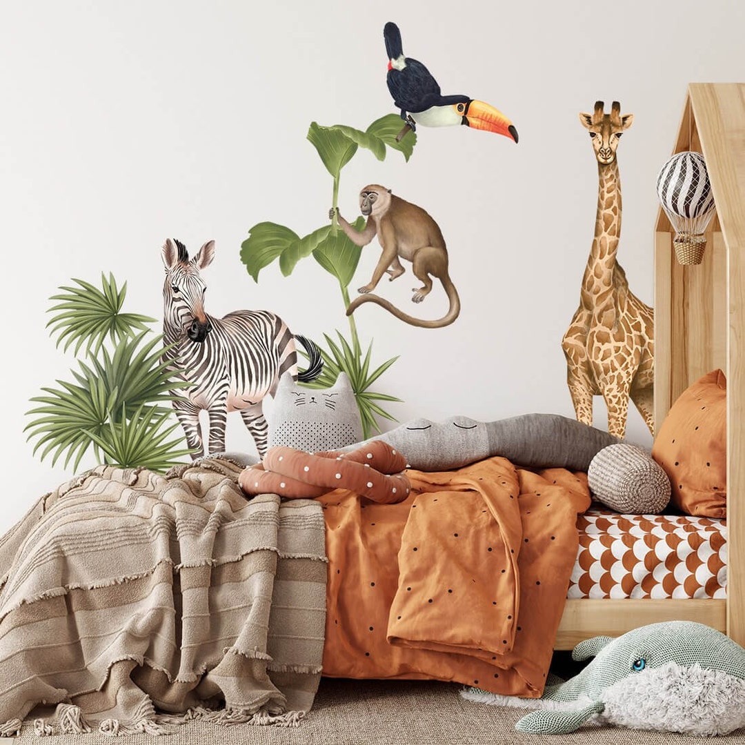 SAFARI Wall Decal Set - Jungle Nursery Wall Sticker - XXL Giraffe Decal ...