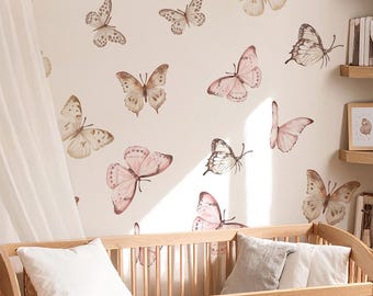 Butterfly Wall Decals for Nursery (36 pcs) – Pink & Beige Butterfly Stickers