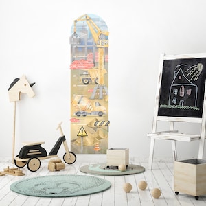 Decorazione murale GRAFICO DELLE ALTEZZE costruzione per bambini giallo, arte murale per bambini, carta da parati per bambini, decalcomanie per camerette, cantiere