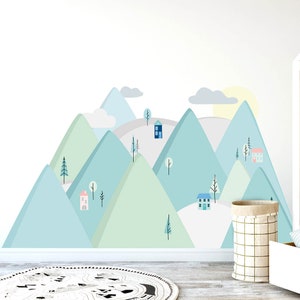Big wall decor MOUNTAIN mint, kids room wall art, stickers for kids, modern wallpaper, nursery wall sticker