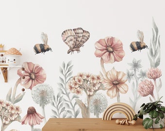 FLOWERS XXL wall decal / boho flowers wall sticker / watercolor flowers wall decal / Set of Flowers Wall Sticker