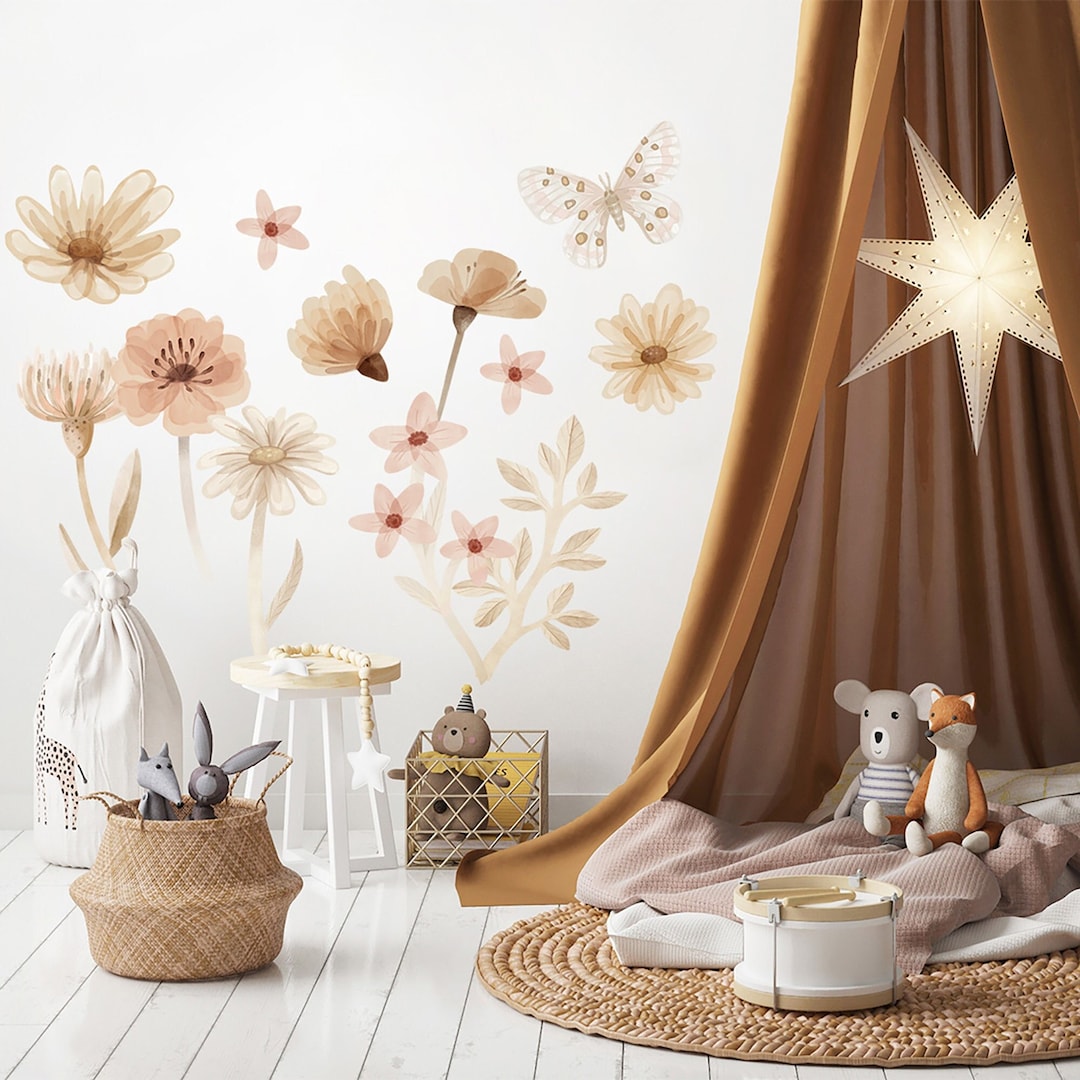 FLOWERS XXL Wall Decal / Boho Flowers Wall Sticker / Watercolor Flowers ...