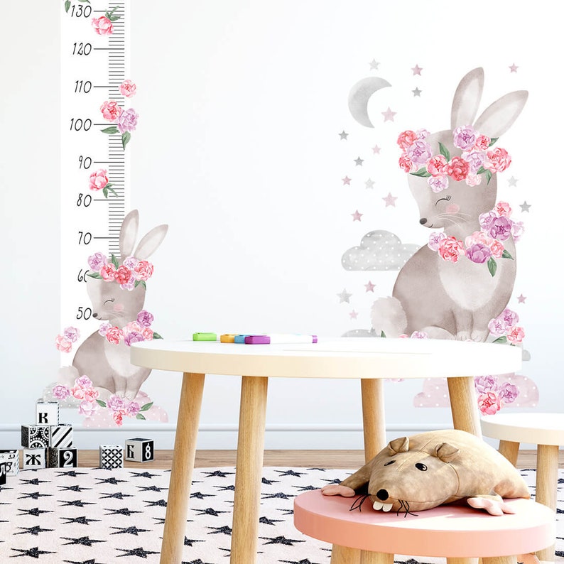 Wall Decor RABBIT Pink, Kids Room Wall Art, Animal Wallpaper, Girl Room ...