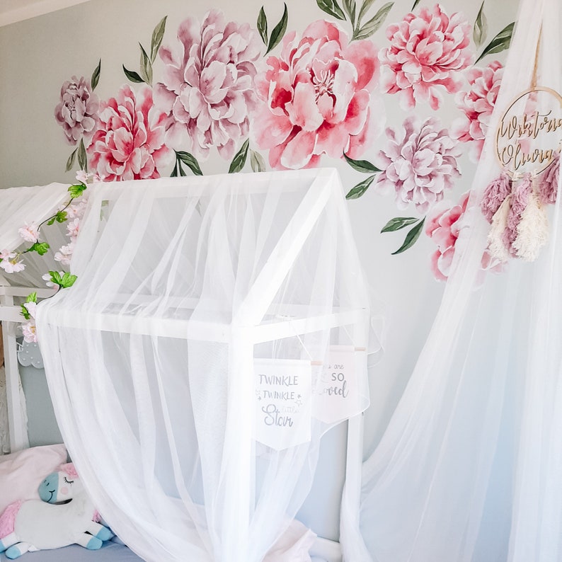Peonies Wall Decal / Peony Wall Sticker / Flower Wall Sticker / Pink ...