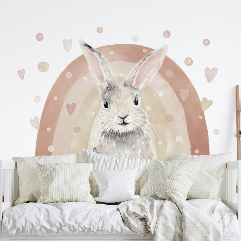 Boho Bunny Wall Decal - Large Rabbit Sticker for Nursery Decor - Etsy