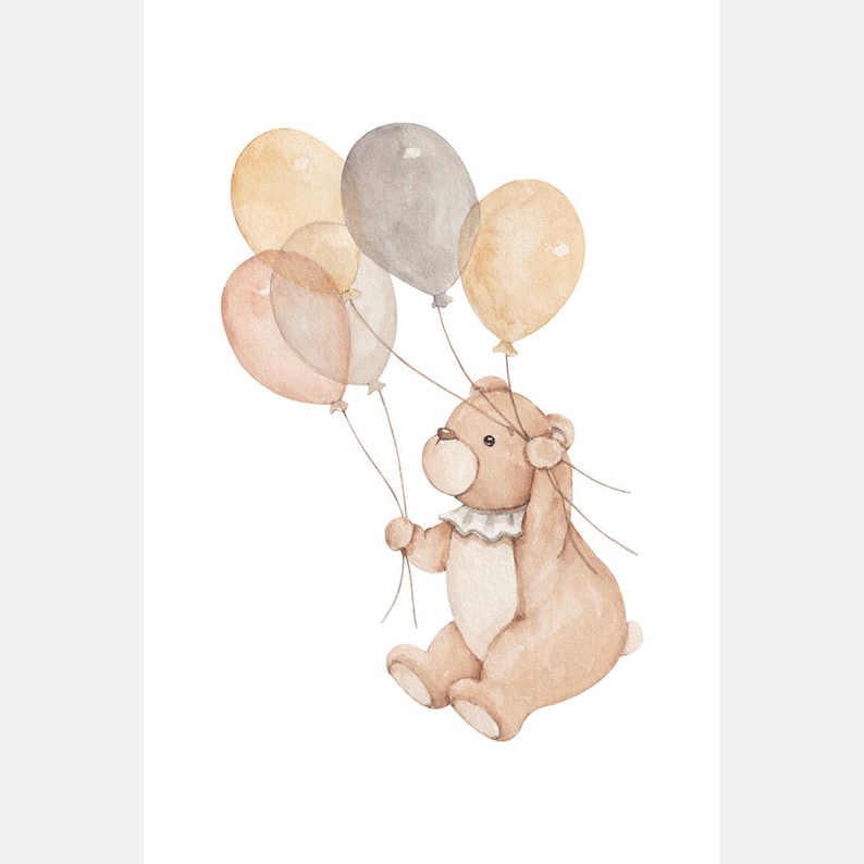 watercolor poster, poster for kids room, nursery decor, nursery poster, poster for nursery, kids room poster, kids room decor, kids room art, hand-painted poster, hand-painted illustration,  poster in boho style, bunny poster, poster with bear