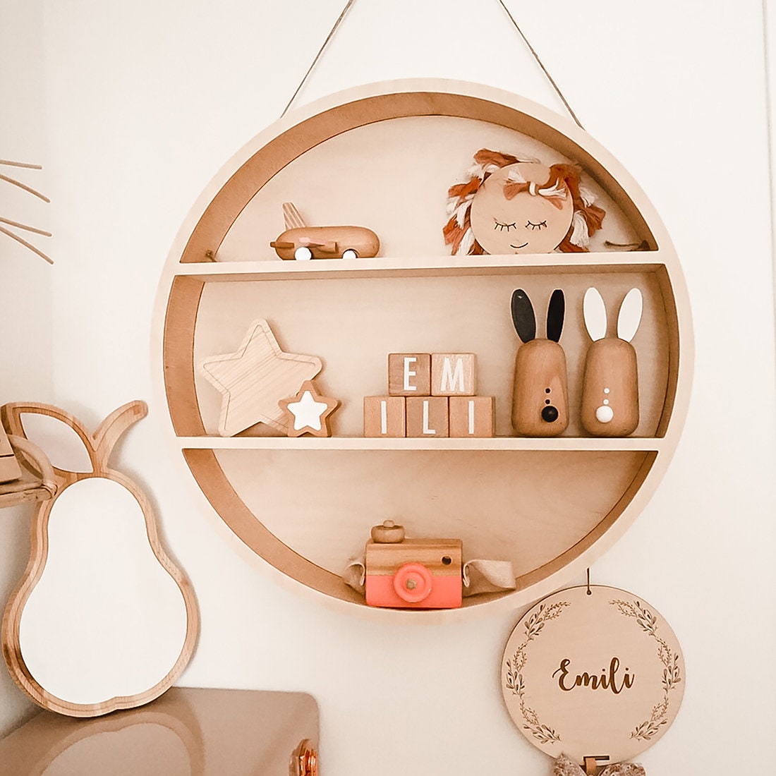 BIG ROUND SHELF / wooden circle shelf / round wall shelf / playwood for baby room / eco boho home / kids room wooden decor / eco decor