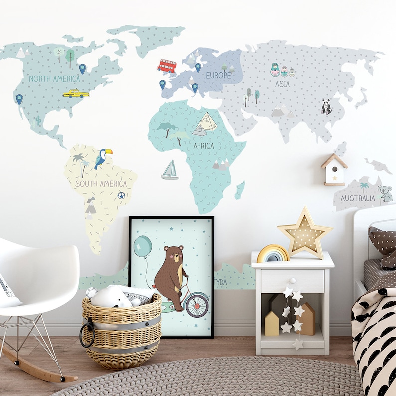 WORLD MAP Wall Decal / Nursery Decor / Kids Decal / World Map Wall ...
