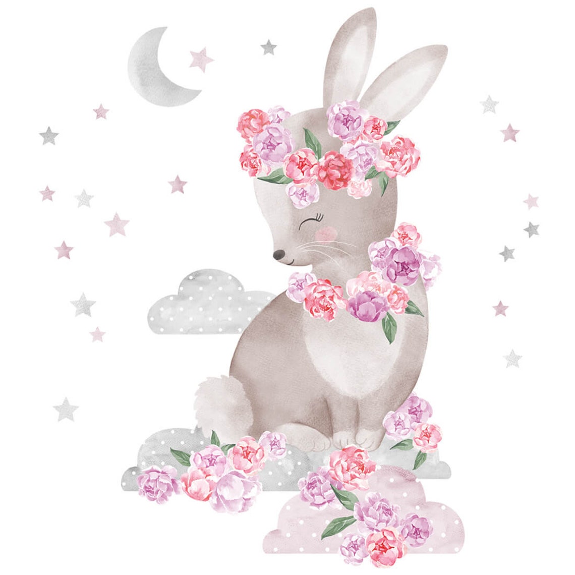 Wall Decor RABBIT Pink, Kids Room Wall Art, Animal Wallpaper, Girl Room ...