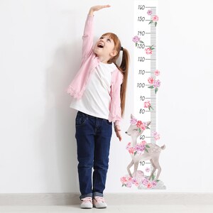 Decorazione da parete GRAFICO ALTEZZA cerbiatto rosa, decorazione da parete per cameretta dei bambini, carta da parati per bambini, decalcomanie per camerette, decorazioni con animali
