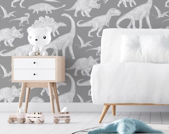 Dinosaur Wallpaper Grey - Jurassic Wallpaper - Dinosaur Nursery Decor