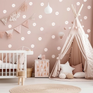 Gänseblümchen Wandaufkleber - Boho Kinderzimmer Dekor - Weiße Blumen Aufkleber - Florale Wandkunst - 22-teiliges Gänseblümchen Set - Wohndekor Aufkleber