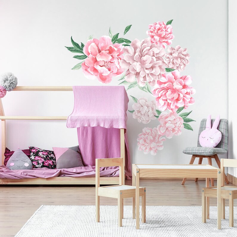 Peonies Wall Decal / Peony Wall Sticker / Flower Wall Sticker / Pink ...