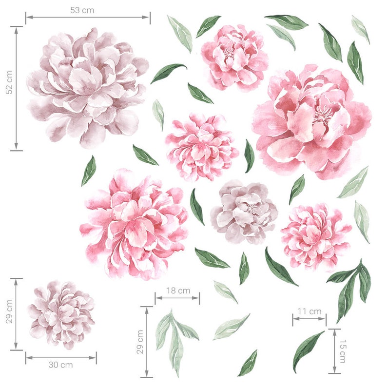 Peonies Wall Decal / Peony Wall Sticker / Flower Wall Sticker / Pink ...
