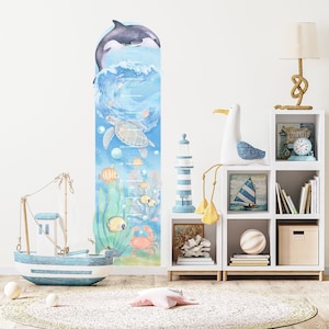 OCEAN Messlatte / OCEAN Messlatte / Wandtattoo Kinderzimmer / Ozean Tiere Wandsticker