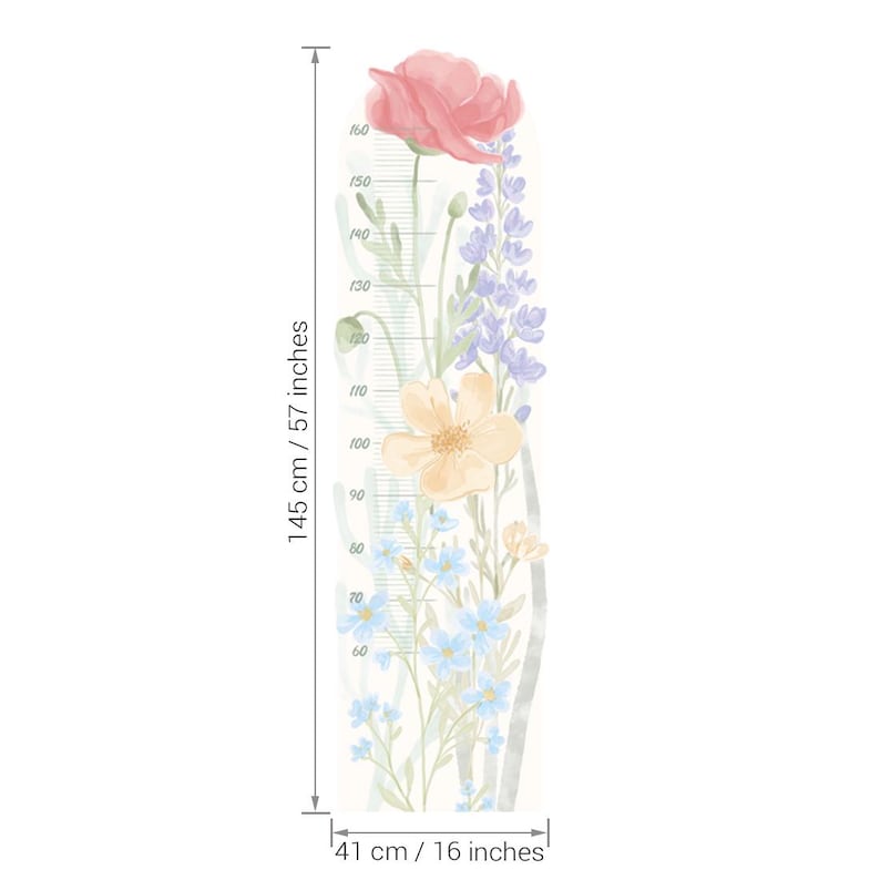 Botanical Ruler Meadow Flowers Height Chart Wall Decal - Floral Nursery Wall Decor - Etsy
