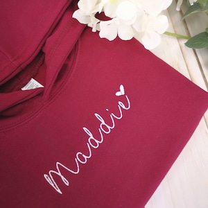 Personalised kids hoodie / embroidered design / hoody / childrens clothing / name and heart / girl or boy / present / pink / other colours