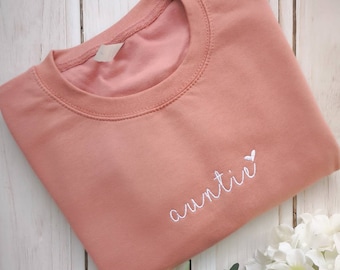Auntie sweater / embroidered design / jumper / sweatshirt / ladies clothing / new aunt present / birthday gift