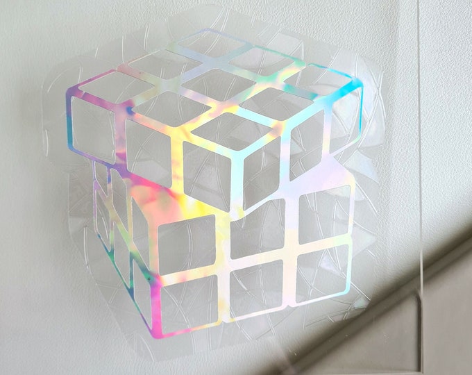 Rubik's Cube Sun Catcher Sticker Rubiks Cube Rainbow Maker Window Cling Reusable Window Decal Retro Puzzle Games Room Window Prism