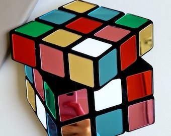 Rubiks Cube Mirror Art Rubik&#39;s Cube Wall Decor Gamer Art Puzzle Games Room Funky Unique Home Decor Retro Vintage Toy Artwork