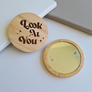 Taschenspiegel Positive Selbstliebe Taschenspiegel Funkeln Gravur Spiegel Inspirierend Zitat Affirmation Make-up Spiegel Handtasche Geschenk aus Holz