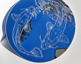 Koi Fisch Spiegel Wanddekoration Japanischer Koi Karpfen Zimmer Dekor Wandaufkleber Fischteich Spiegel Koi Geschenk Accessoire Koi Paar Kunst Zen Friedliche Entspannung