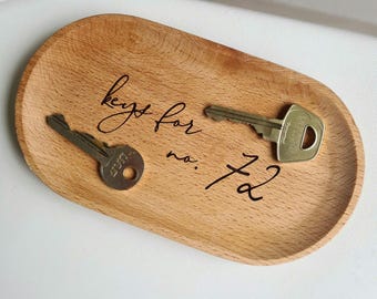 Key Tray Personalised Wooden Tray Engraved Tray Gift Trinket Tray Custom Key Holder New House Number Gift Housewarming Gift Moving Gift