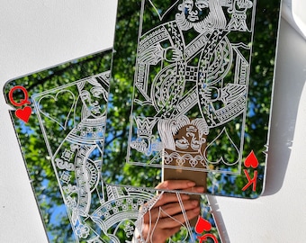 Espejo de la Reina de Corazones, Arte de pared con carta de póker del Rey, Estética vintage, Galería de decoración roja, Espejo inspirado en el póker, Decoración divertida para aumentar la dopamina