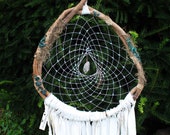 Extra Large Woven Grapevine Dreamcatcher, Eucalyptus Decor, Clear Quartz Center, Boho Wall Art, Earthy Style Decor, Natural Tones, Bohemian