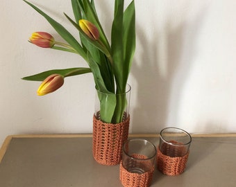 Set of 3 crochet glasses: as tea lights or vases?