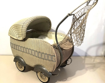 Midcentury basket doll pram