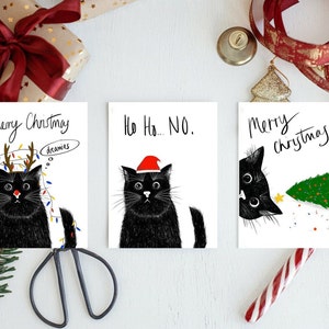 Pacchetto di 3 / Divertenti biglietti di Natale con gatti / Biglietto di Natale / Biglietto divertente / Regali per gli amanti degli animali