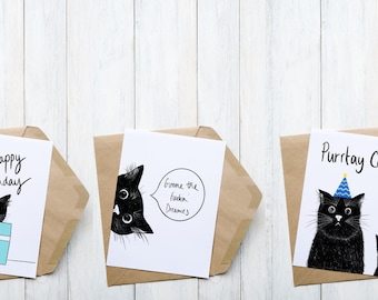 Pack of 3 Cat Cards | Happy Birthday | Rude Cat Card | Unique Cards