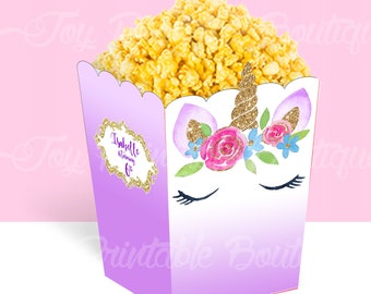 Printable custom popcorn box "UNICORN" ( instant download)  Digital Items are Non-refundable