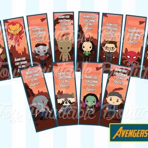 12 segnalibro stampabile (grazie per essere venuto) per la festa "AVENGERS INFINITY" (download istantaneo) Gli articoli digitali non sono rimborsabili