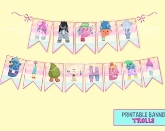 Printable Banner  "TROLLS" (instant download)  Digital Items are Non-refundable