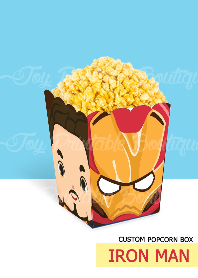 Printable custom popcorn box IRON MAN Instant download Digital Items are Non-refundable image 1